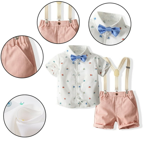 YTDSCS 1-6T Boys Summer Gentleman Outfit Suits for Toddler Baby Kids,Boys Short Pants Set, Short Sleeve Shirt Suspender Pants Bow Tie