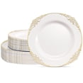 thumbnail image 2 of Daluvenix 100 Pcs Gold Plastic Plates for 50 Guests, White and Gold Disposable Plates, Vintage Disposable Dinnerware for Party, Wedding and Graduation, 2 of 10