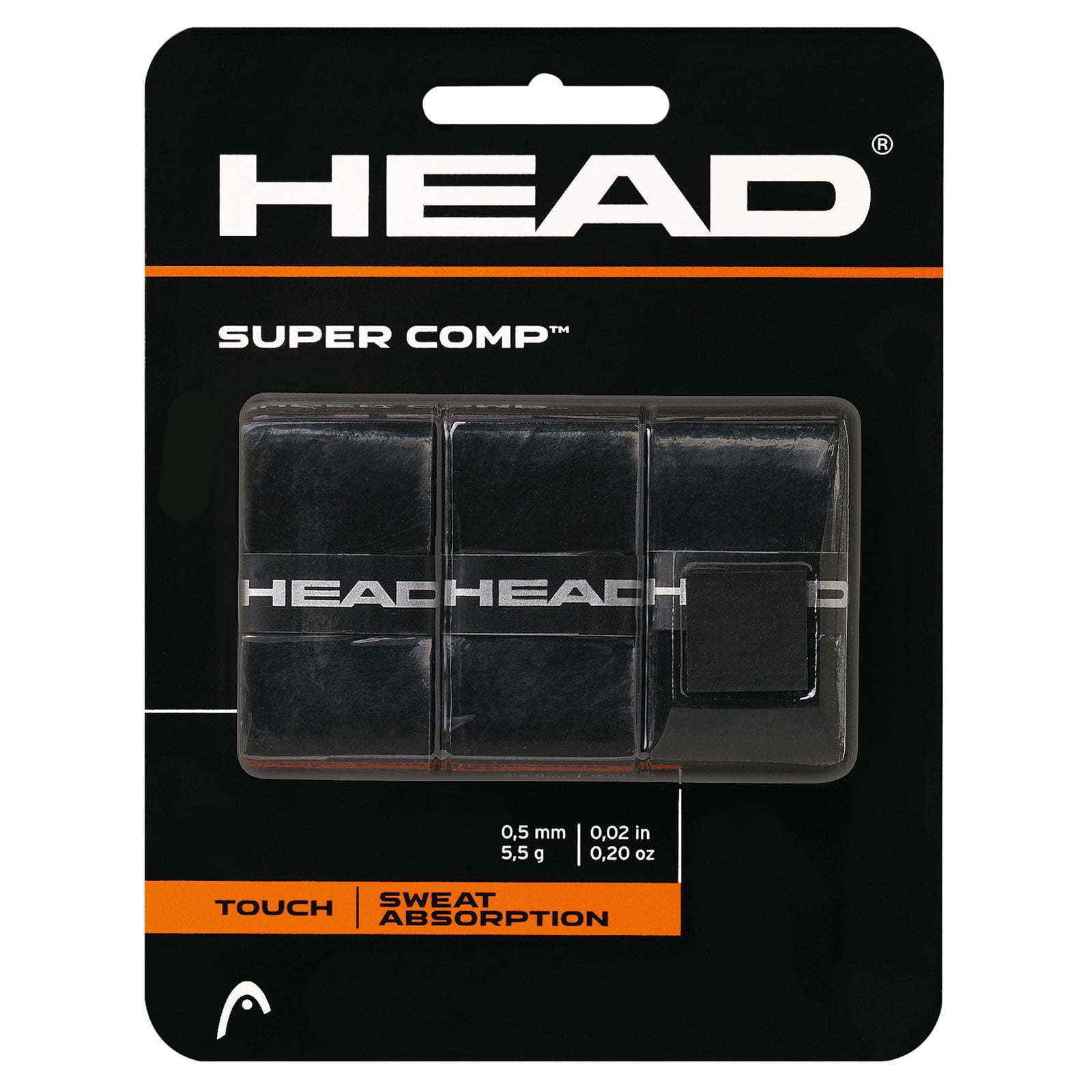 (2 pack) HEAD Super Comp Racquet Overgrip - 3-Pack with Tape, Black Color