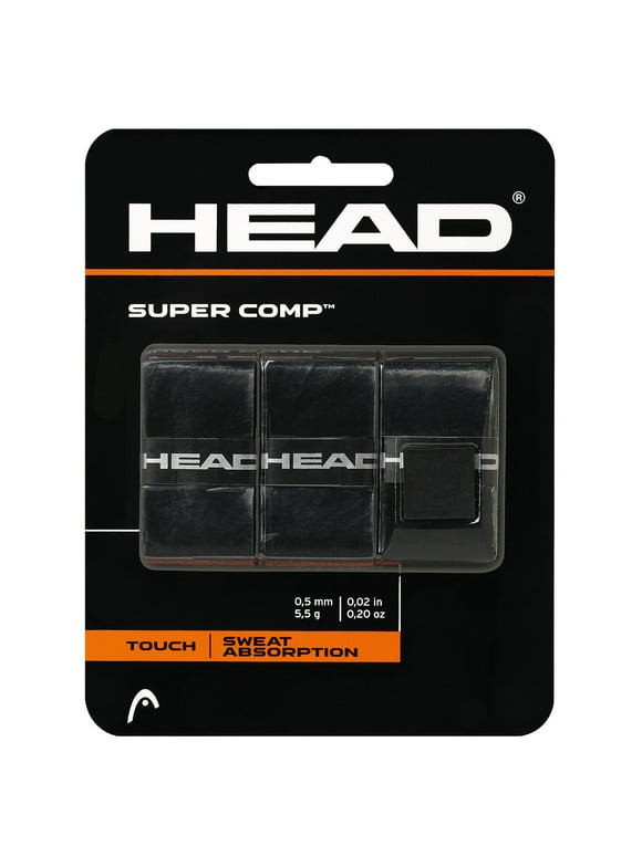 HEAD Super Comp Racquet Overgrip - 3-Pack with Tape, Black Color