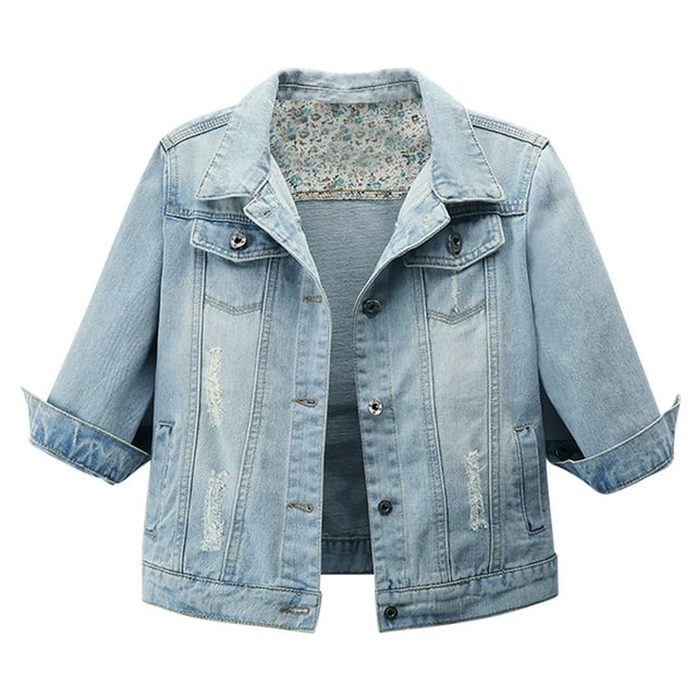WEAIXIMIUNG Women's Heated Jacket Womens Denim Jackets Distressed Ripped Long Sleeve Jean Jacket Coats