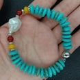 thumbnail image 3 of K-KED Natural Blue Disc Turquoise Freshwater White Keshi Pearl Agate Bracelet Delicate Jewelry, 3 of 4