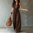 thumbnail image 6 of IUYRTFE Women's Sleeveless Halter Neck Tie Waist Wide Leg Jumpsuit with Pockets Casual Long One Piece Romper, 6 of 7