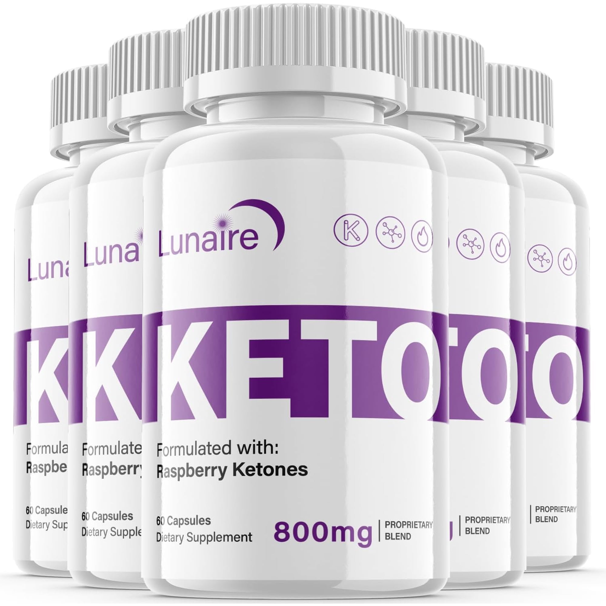 (5 Pack) Lunaire - Keto Weight Loss Formula - Energy & Focus Boosting Dietary Supplements for Weight Management & Metabolism - Advanced Fat Burn Raspberry Ketones Pills - 300 Capsules