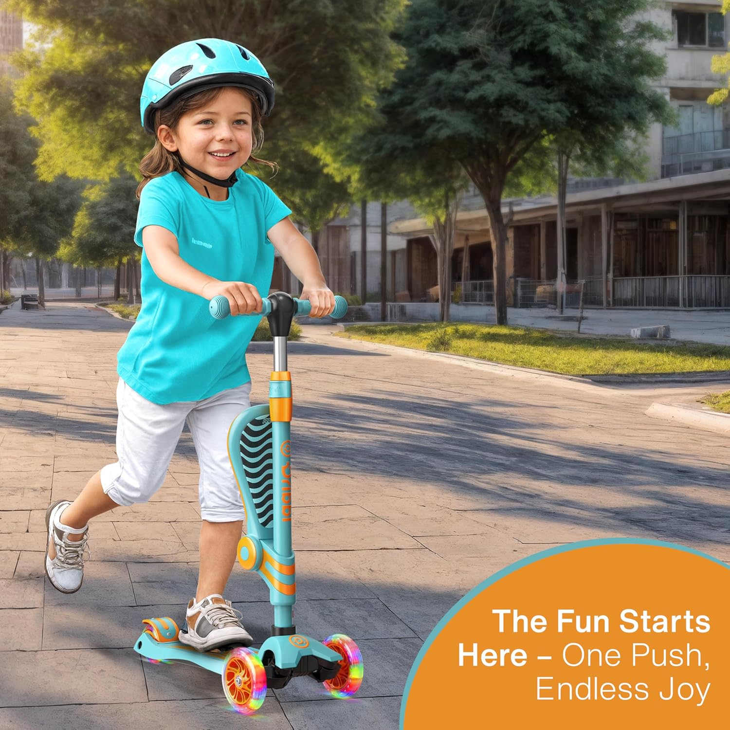 Dribbl 3-Wheel Kids Scooter with Seat, Light-Up Wheels, Adjustable Handlebar, Wide Deck & Rear Brake, Ages 2+