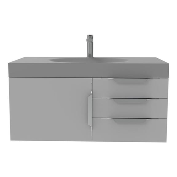 Thames 36" Soild Surface Bath Gray Vanity Set - Gray Top In Brushed Nickel