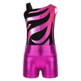 thumbnail image 3 of iEFiEL Kids Girls Metallic Asymmetric Shoulder Dance Outfit Sleeveless Leotard Unitard with Shorts Set for Dance Gymnastics Skating Rose 14, 3 of 7