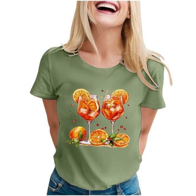 Fgnfyis T-Shirt à Manches Courtes Imprimé Col Rond Mode Décontractée pour Femmes Vert Armée TG