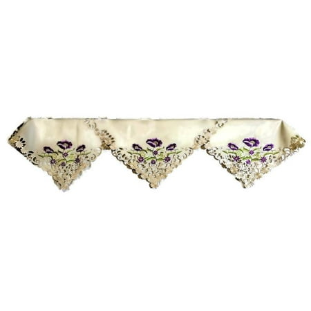 

Doily Boutique Fireplace Mantel Scarf with Purple Poppy Flowers on Ivory Fabric Handmade Size 84 x 27 inches