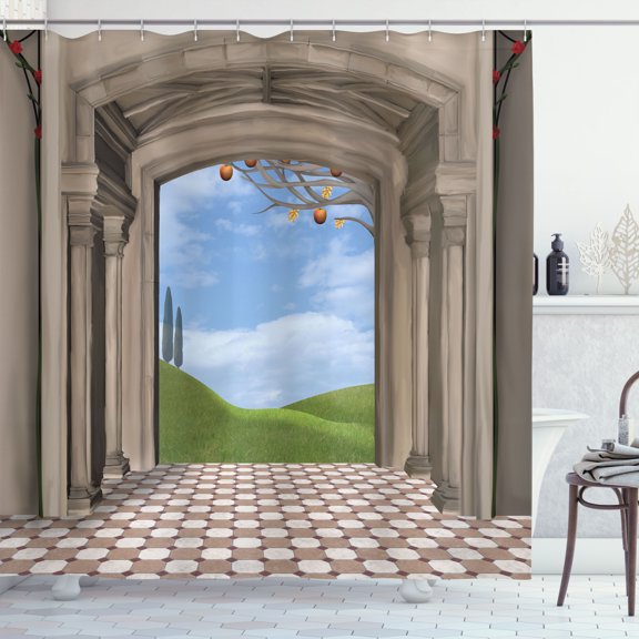 Ambesonne Country Shower Curtain, Classic Architectural, 69"Wx84"L, Blue Green