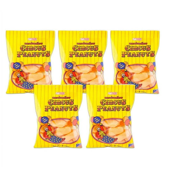 Melster Circus Peanuts Marshmallow Candy 5 Bags of 7 Oz Each.