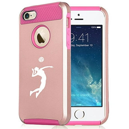 For Apple iPhone 7 Shockproof Impact Hard Soft Case Cover Female Volleyball Player (Rose Gold-Hot