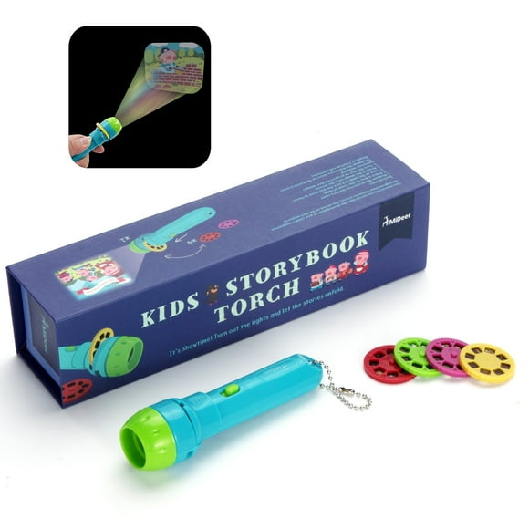 Kids Story Projector Flashlight, Mini Theater Fairy Movies Projection Torch Luminous Toys Educational Handed Projector with 4 Fairy Tales for Children Toddlers Bedtime Stories Gifts