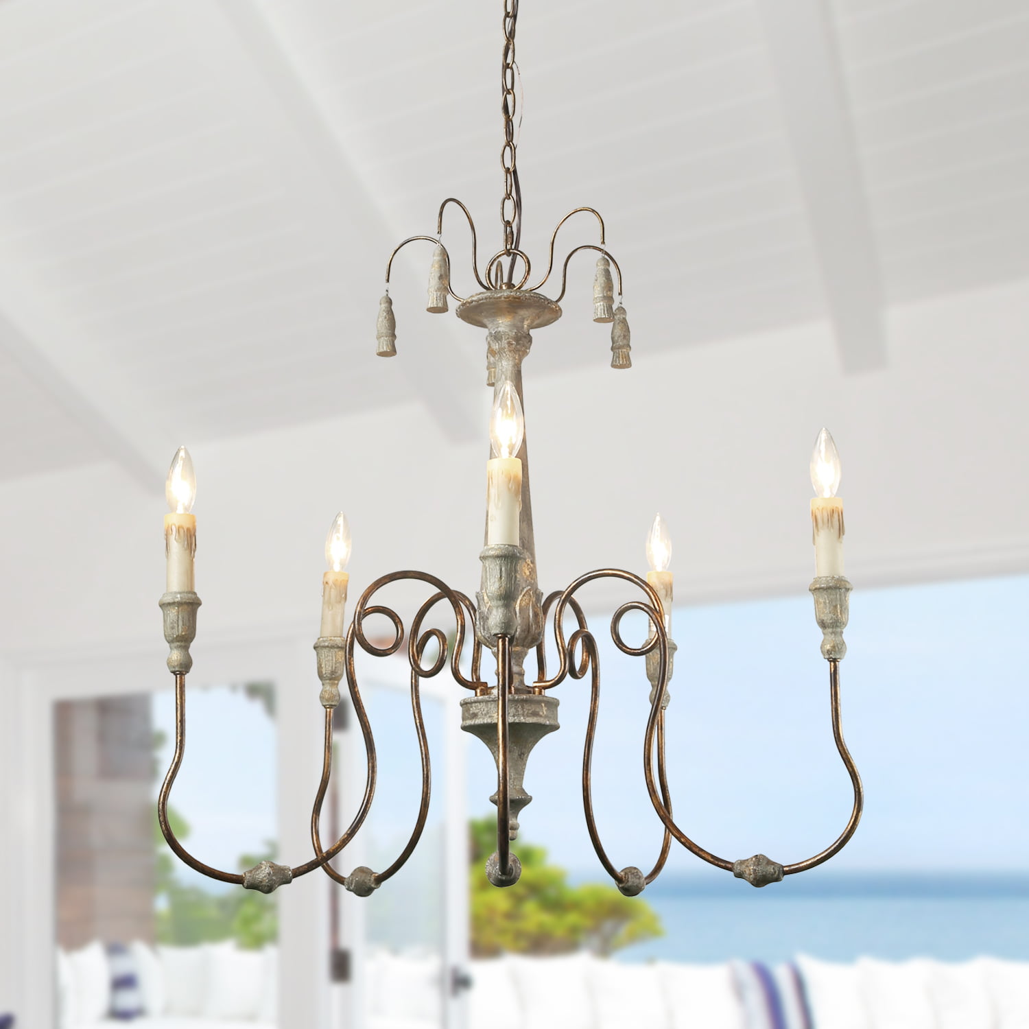 LNC French Country Chandeliers for Dining Rooms, Distressed Finish ...