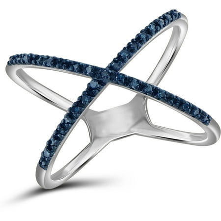 JewelersClub 1/7 Carat T.W. Blue Diamond Sterling Silver X Ring