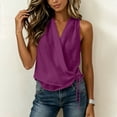thumbnail image 4 of Admvng Women's Tank Top Wrap V Neck Sleeveless Linen Side Drawstring LightweightCasual Summer Camisole Blouse, 4 of 5