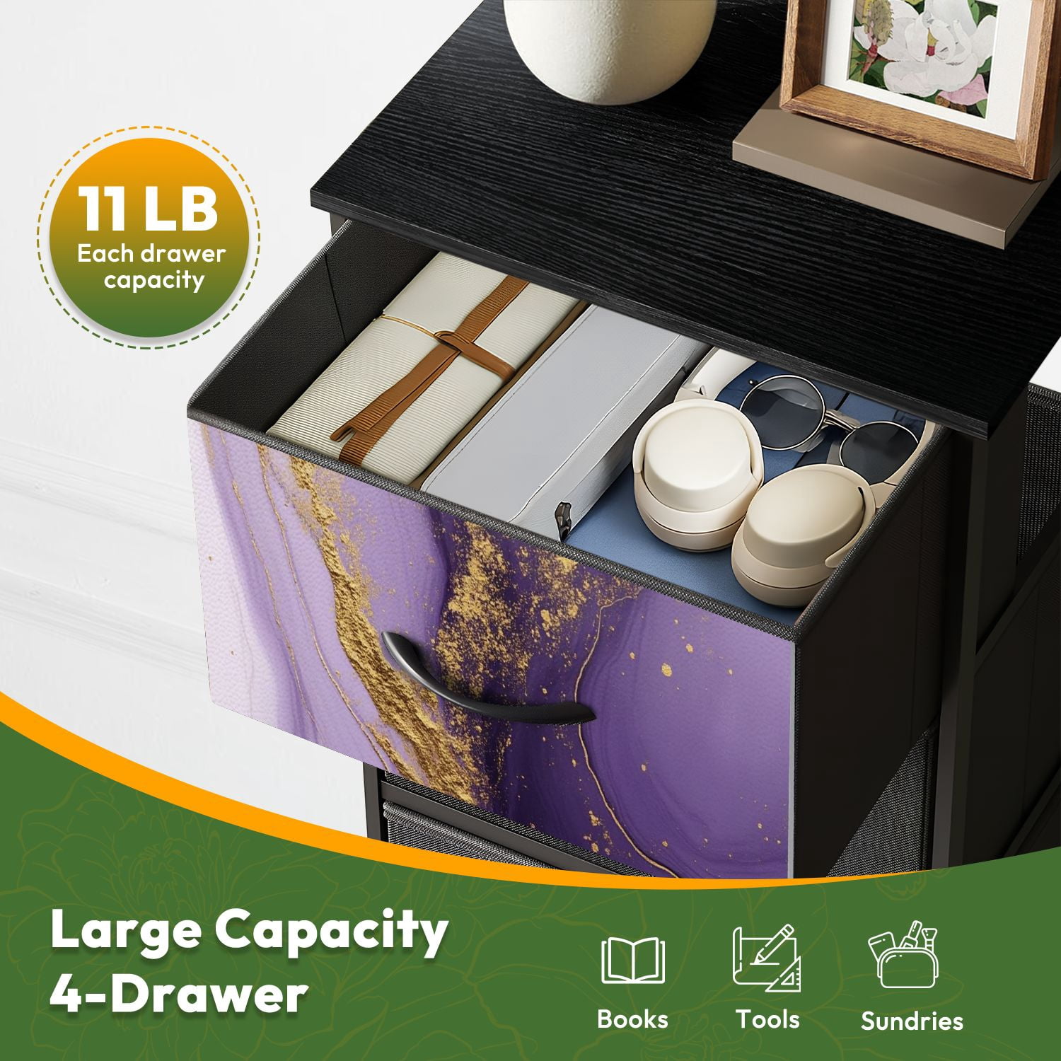 Kanworse 4 Drawer Fabric Dresser for Bedroom Purple marble gold stripes alcohol ink Chests of Drawers for Closet Organizers Storage