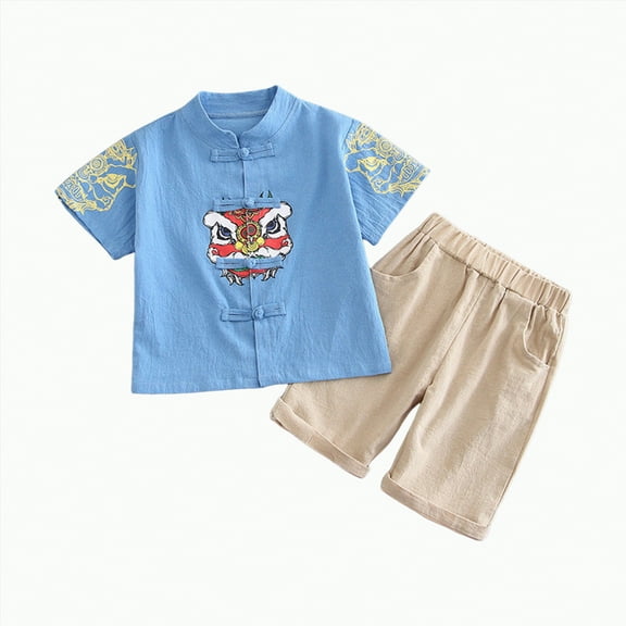 Toddler Boy Outfits Boys Summer Sets Children's Embroidery Print Short Sleeved Casual 12 18 24 Month 3T 4T 5T Kids Clothing Set T-Shirt and Shorts 2 Piece