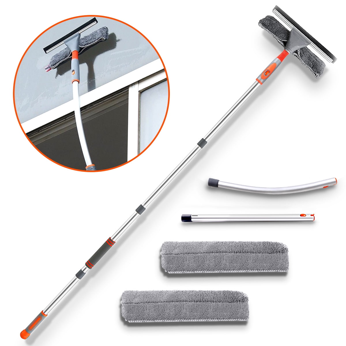 DocaPole 5-12 Foot Extension Pole Squeegee & Window Washer Combo // Telescopic Pole for Window Cleaning // Includes 3 Sizes of Squeegee Blades // Extension Pole for Cleaning Windows