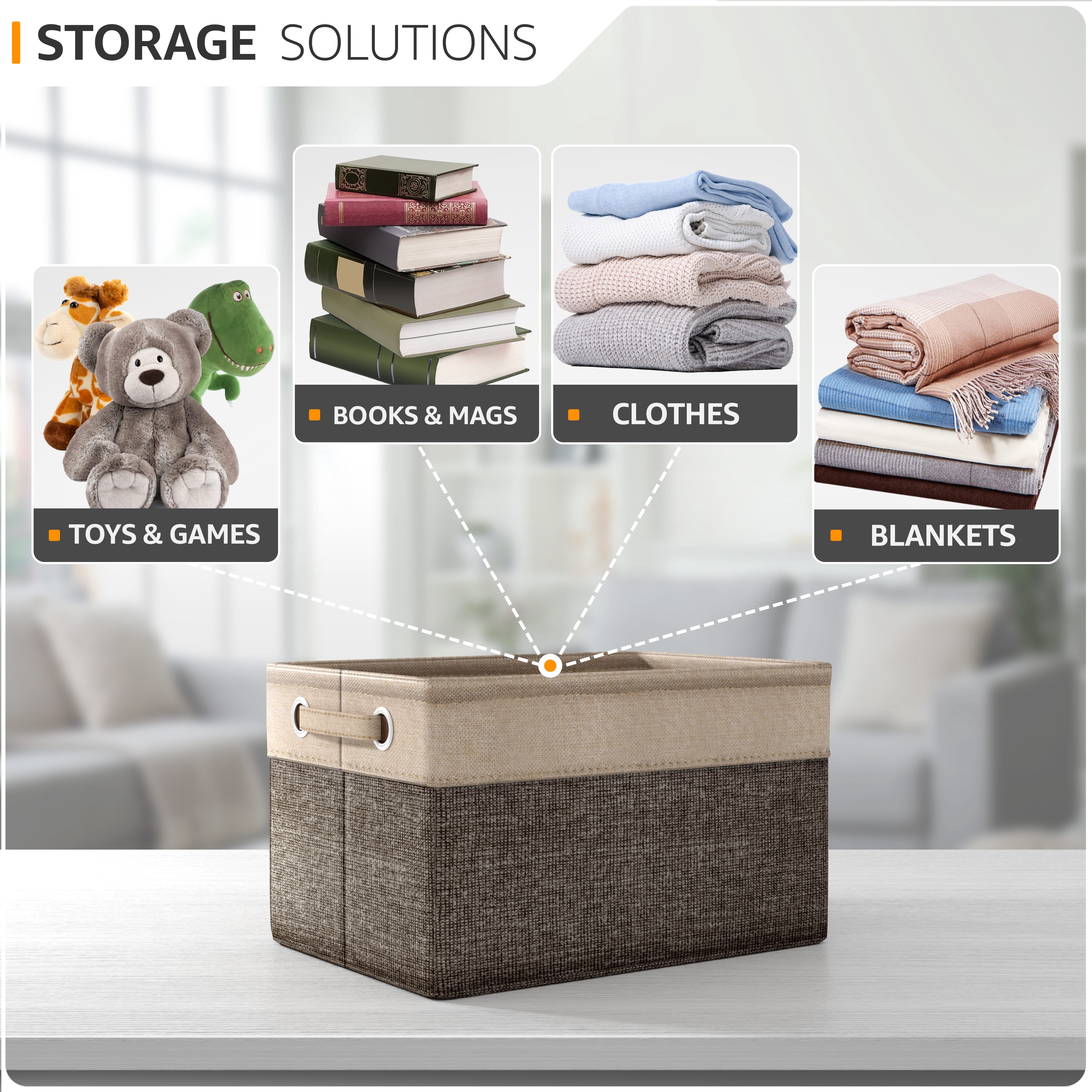 Sorbus 3-Pack 15" Collapsible Two-Tone Storage Bins with Handles - Brown