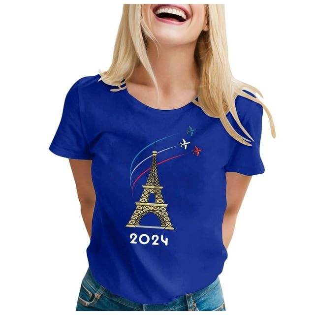 TINZ T-Shirt pour Femme Été Haut à Manches Courtes Col Rond Haut à Motif Haut Décontracté Chandails de Football pour Dames Chandails d'Été pour Femmes T-Shirt à Manches Courtes