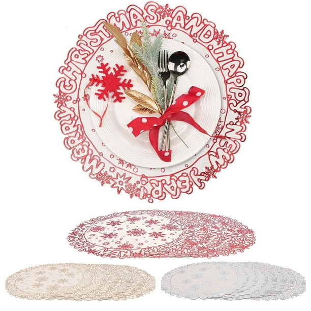 Snowflake PVC Table Mat, Waterproof Round Table Mat, Western Style Christmas Table Decoration, Heavy Duty, Foldable, Portable, Premium PVC Material, for Kitchen