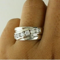 Anniversary Band Ring 3Ct Round Cut Lab-Created Diamond Men's Wedding Ring 14K White Gold Plated Silver