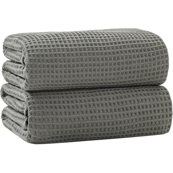 40 x 80 Inches Extra Large Bath Sheets Towels Microfiber Waffle Oversized Bath Towels for Bathroom Quick Dry Lightweight (Green, Bath sheets-2PCS)