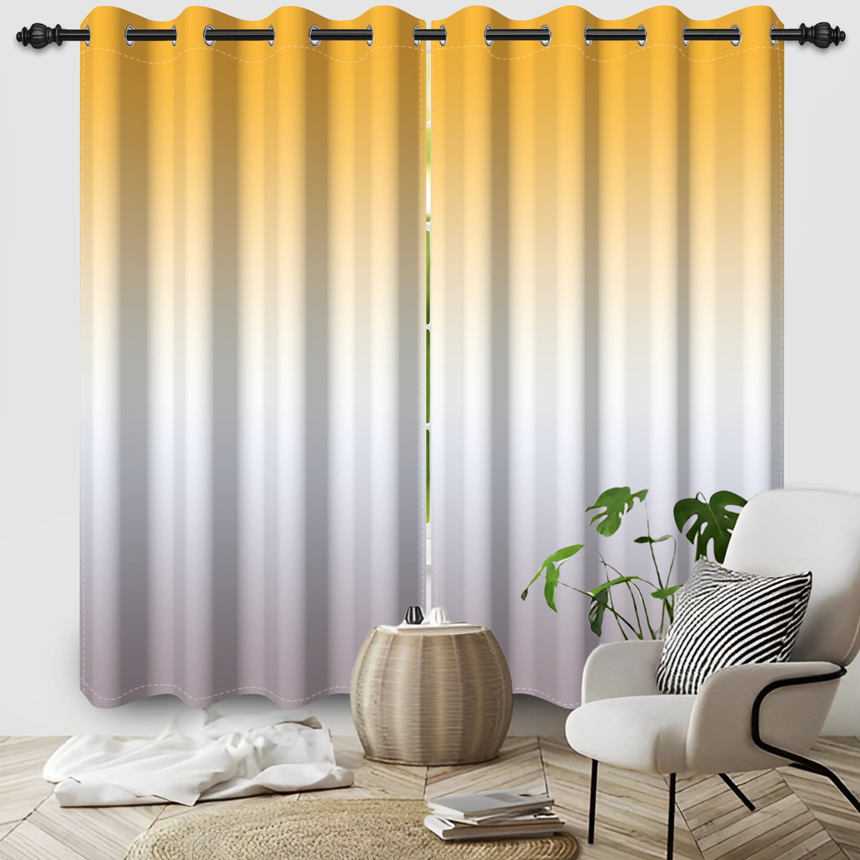 SUNOLIFE Yellow Gradien Blackout Curtains 2 Panels 84 Inch Ombre Darkening Window Curtains for Living Room Bedroom