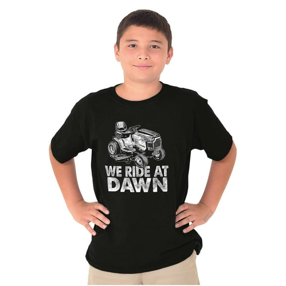 Funny We Ride At Dawn Lawn Mower Crewneck T Shirts Boy Girl Teen Brisco Brands S