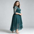 thumbnail image 2 of Women's Teal Floral Lace Chiffon Midi Dress Deep V Neck Half Sleeve High Waist Flowy A-Line Wedding Dress, 2 of 6