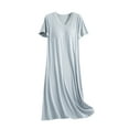 thumbnail image 2 of Voncos Women's V-Neck Short Sleeve Nightgown,Soft Modal Cotton Blend Knee Length Lounge Dress with Built-in Bra-Comfortable Sleep & Loungewear Blue L, 2 of 3