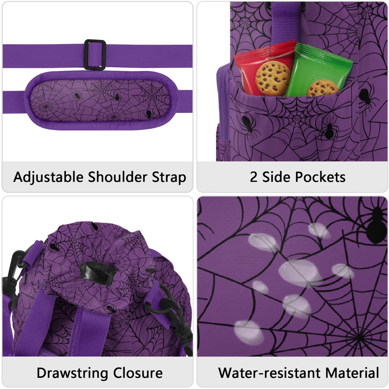 Insulated Halloween Water Bottle Carrier Bag Sleeve with Strap Crossbody for 20/24/32/40oz Tumbler,Psychedelic Stars Spider Water Bottle Holder Sling Bag with Pocket Gifts for Women Men Adults