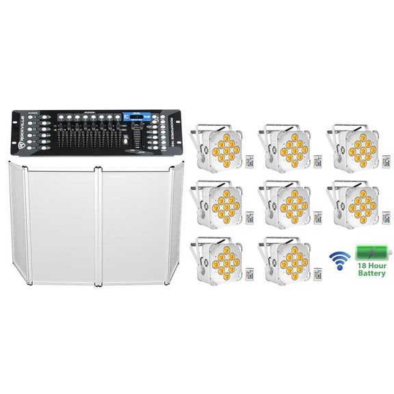 (8) Rockville BEST PAR 60 White Rechargeable Wireless Wash Lights Facade Control