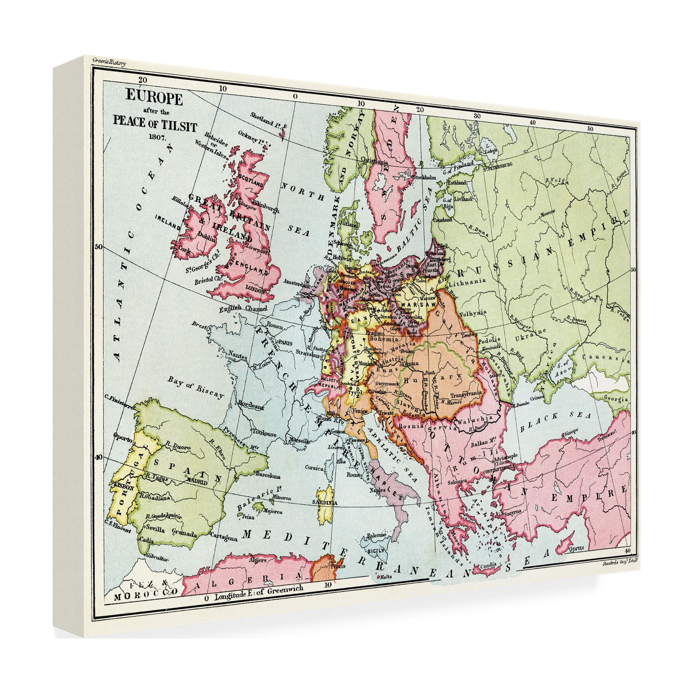 Trademark Art 'Map of Europe After the Peace of Tilsit, 1807' Canvas Art