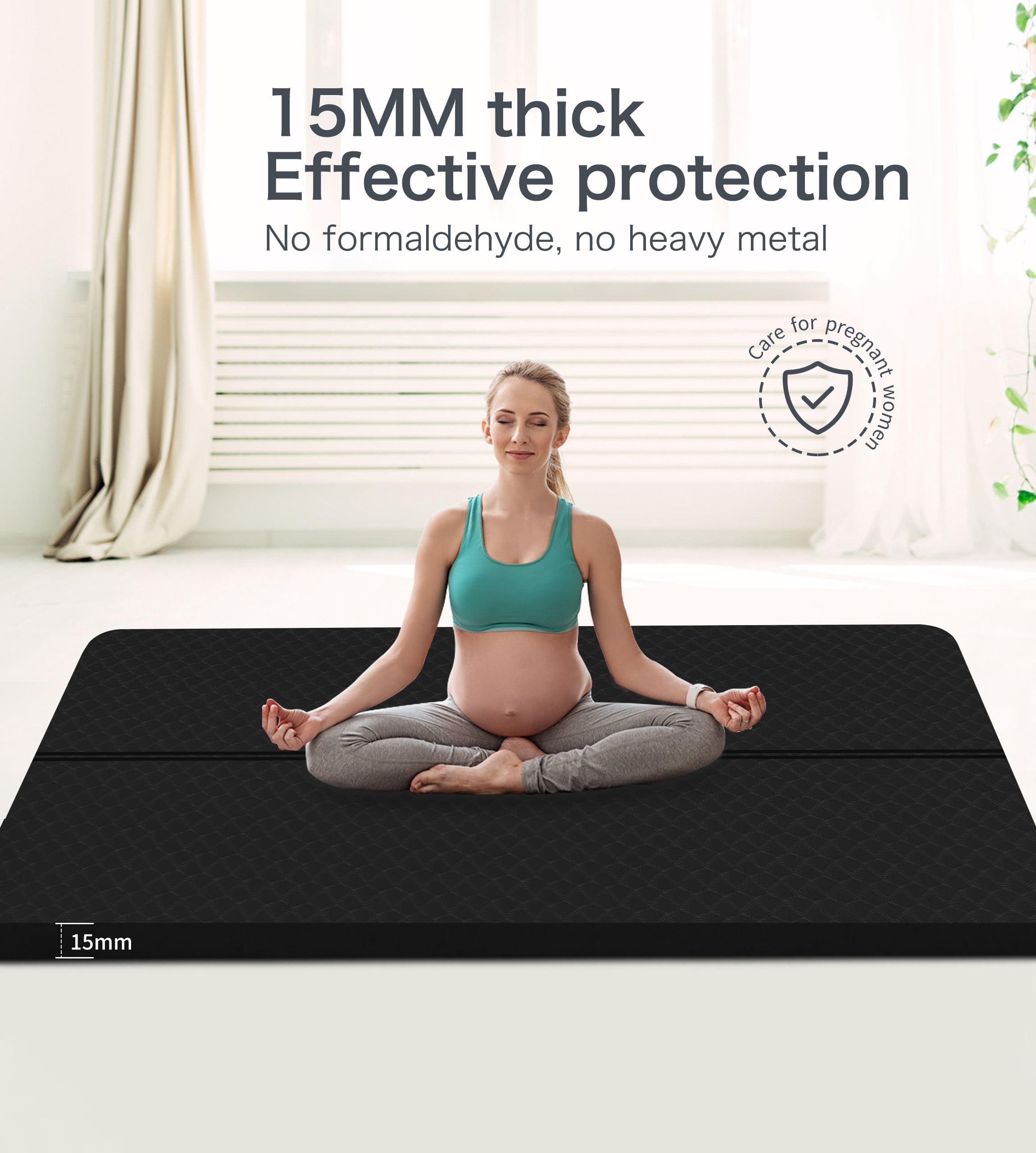Extra Thickened 15mm Exercise Mat (72" x 32") for Men & Women Non Slip with High Density Large Shock Absorber Pad for Home Gym Travel & Floor Outside Fitness in Black