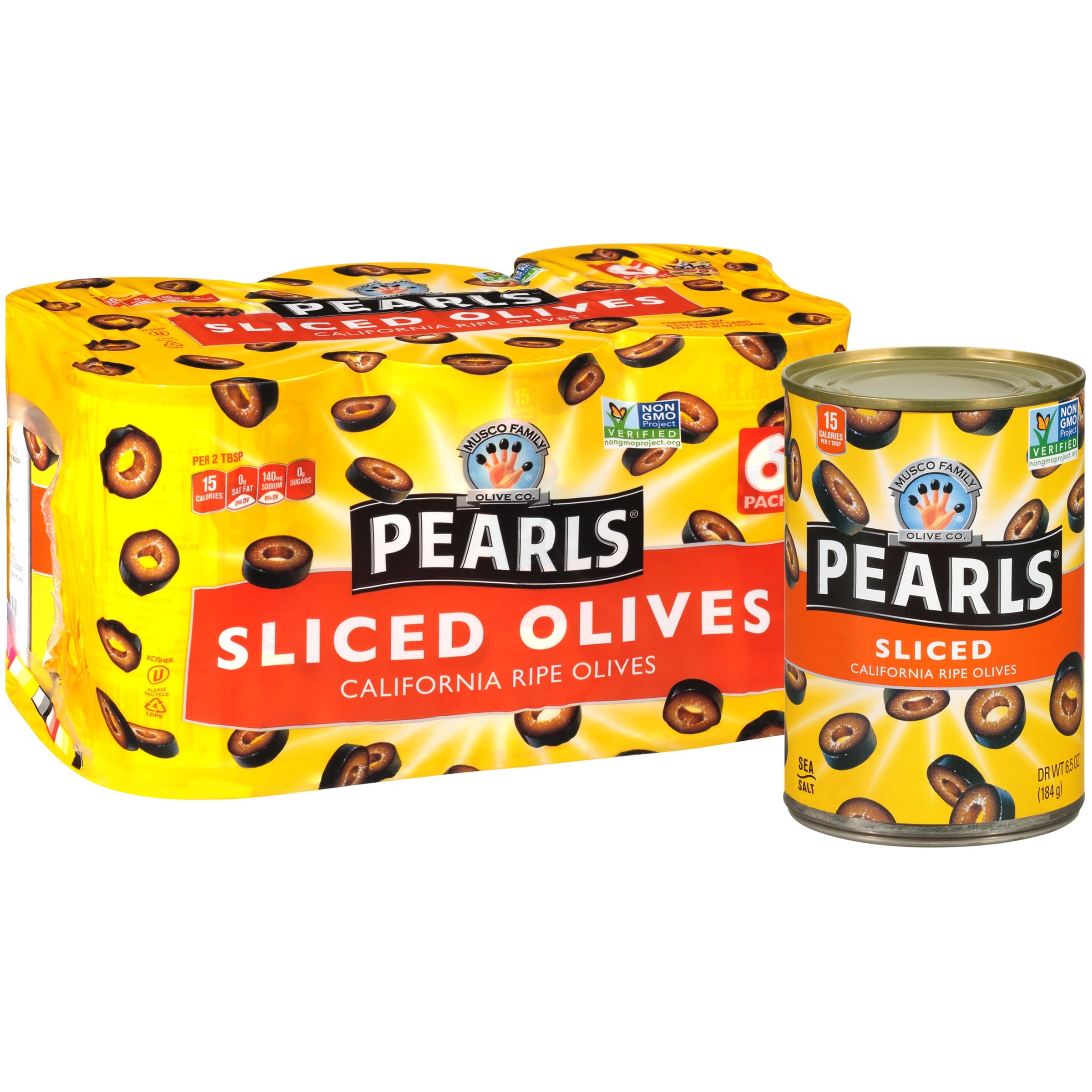 Pearls Sliced Black Ripe Olives, 6 Pack of 6.5 oz Cans