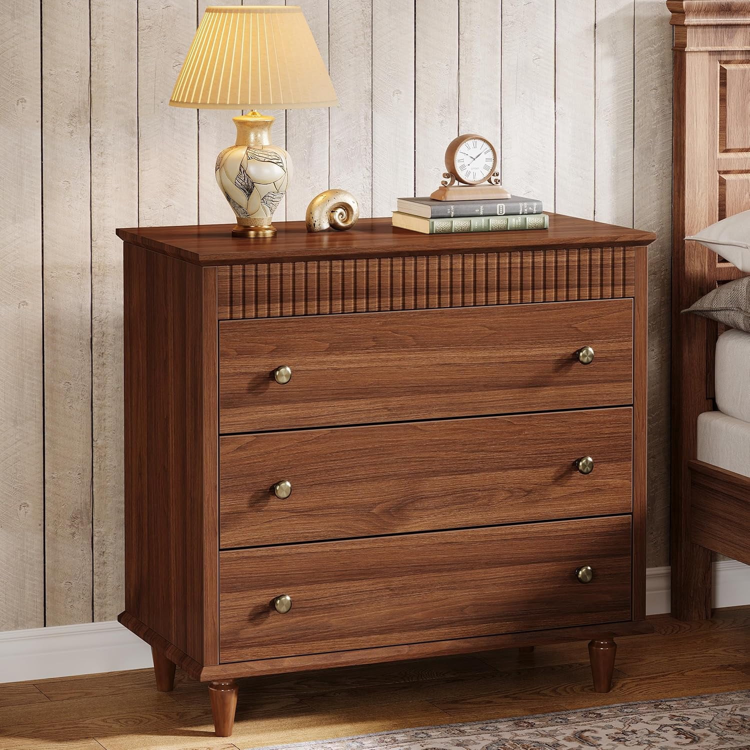 Tribesigns Nightstand with 3 Drawers, 31.5" Oversized Farmhouse Bedside Table for Bedroom and Home, Rustic Brown