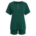 thumbnail image 5 of Women's Solid Color Short-Sleeved Casual Set, Button-Down V-Neck Top & Drawstring Tie-Up Shorts, 2-Piece Loose Lounge Outfit with Pockets – Summer Sportswear, 5 of 5