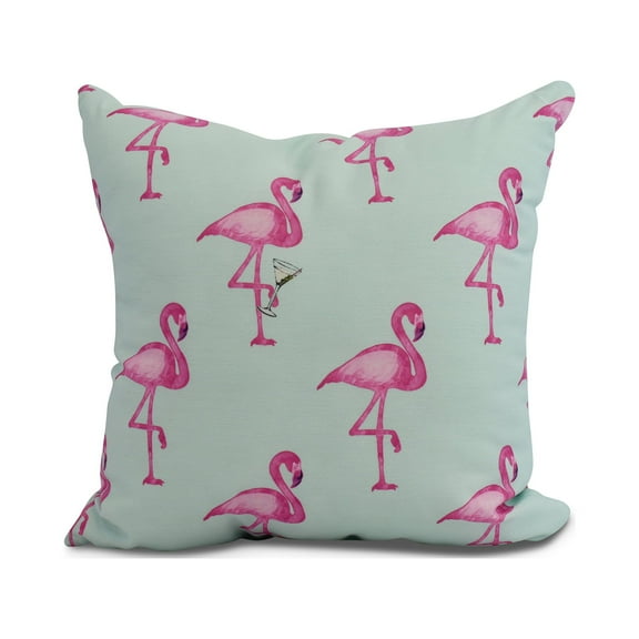Simply Daisy, 20" x 20" Flamingo Fanfare Martini, Animal Print Outdoor Pillow, Aqua