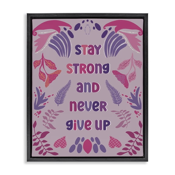Stupell Industries Eclectic Never Give Up on Purple Black Floating Frame Canvas Art, 17 x 21, by Julia Frost