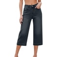 thumbnail image 2 of Capri Jeans for Women Mid Rise Straight Leg Casual Relaxed Fit Summer Cropped Denim Capris Pants Summer Trendy Crop Jeans with Pockets Daily Basics Black L, 2 of 7