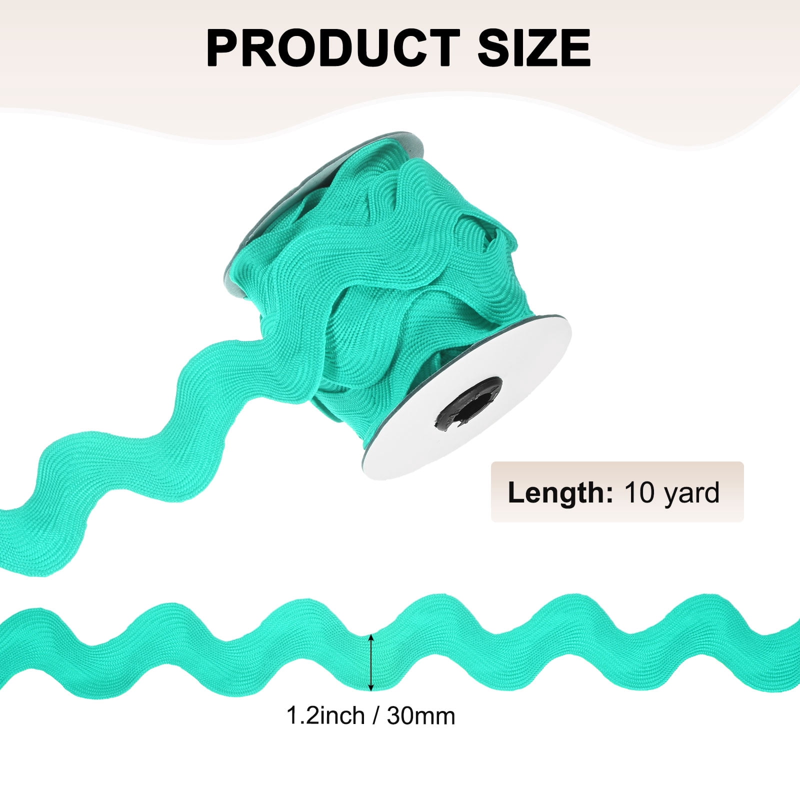 1-Roll Rick Rack Trim, 10 Yard 30mm / 1.2 Inch Wave Bending Fringe Trimming Ribbon [Green]