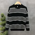 thumbnail image 3 of Suéter de punto negro para hombre, cuello redondo, ropa de hombre, cuello redondo a rayas, suéteres japoneses retro al por mayor, divertidos, 3 of 5