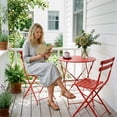 thumbnail image 2 of Yardgrace 3-Piece Folding Patio Bistro Set, Small Metal Outdoor Table and 2 Chairs Set, Weather-Resistant Balcony Furniture, No Assembly Required, Red, 2 of 8