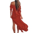 thumbnail image 4 of fartey Women Off the Shoulder Dresses Loose Short Sleeve Solid Color Maxi Dress Casual Side Split Hem Bow Tie Beach Sundresses, 4 of 8