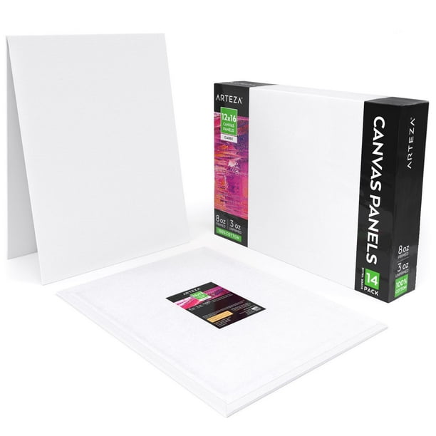 Arteza Canvas Panels, Classic, White, 12"x16", Blank Canvas Boards for Painting 14 Pack (ARTZ