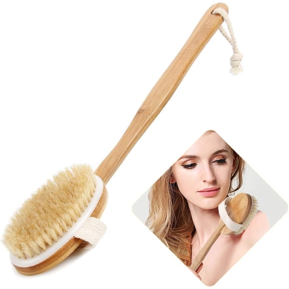 Dry Body Brush with 100% Natural Boar Bristles, 16" Bamboo Long-Handle Detachable Back Scrubber for Exfoliating, Shower Massage & Improving Circulation