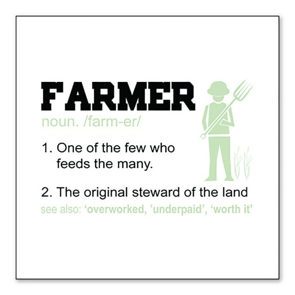 DistinctInk Custom Bumper Sticker - 8" x 8" Decorative Decal - White Background - Farmer Definition - Few Who Feeds Many