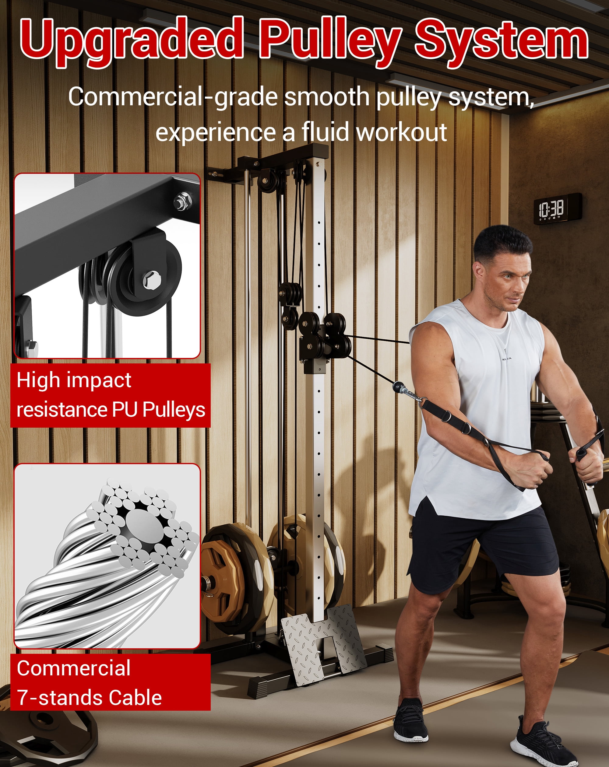 COZONY Wall Mount Cable Machine, LAT Pulldown & Cable Crossover with 19-Position Dual Pulley System for Home Gym,Black